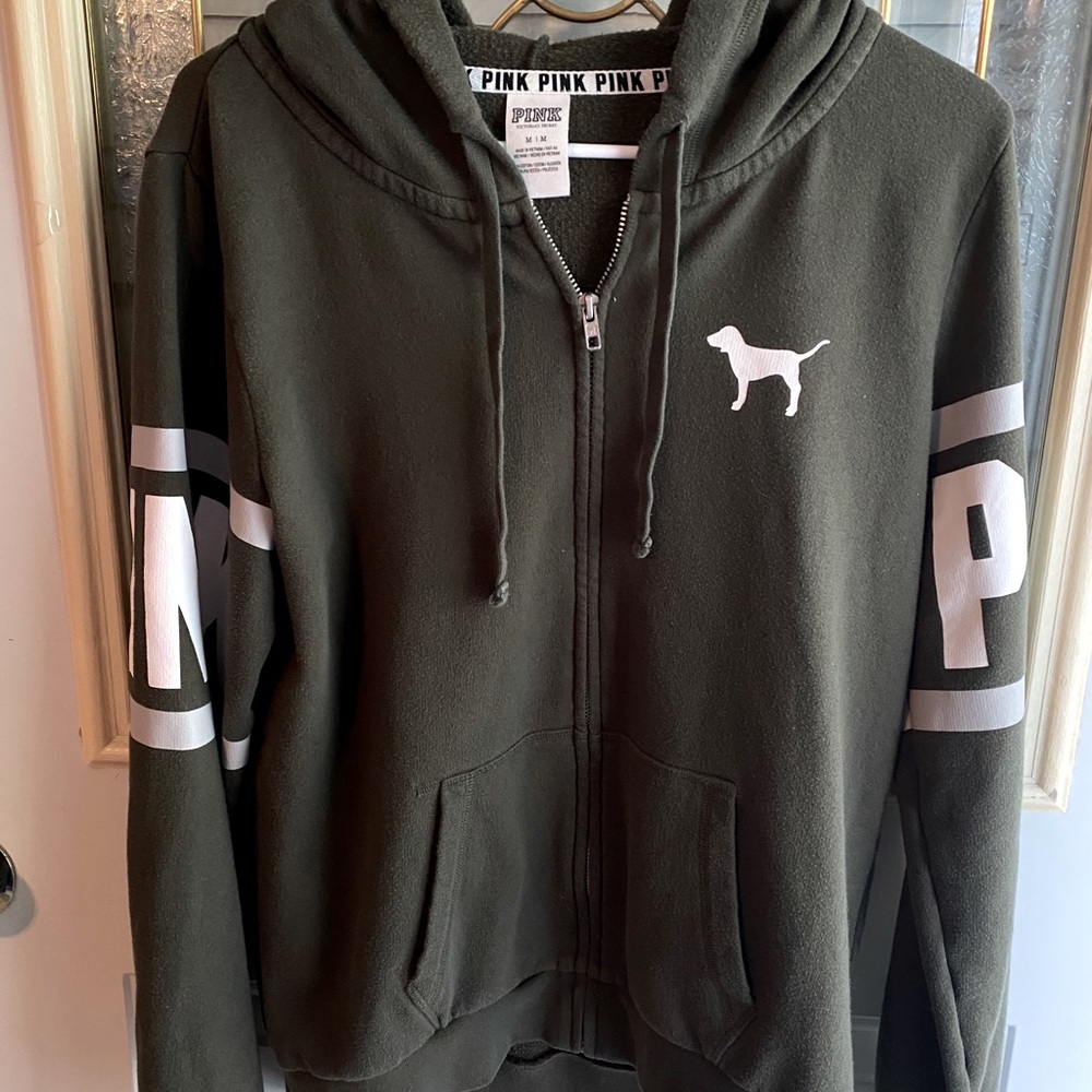 Dark Green PINK Zip-up Jacket